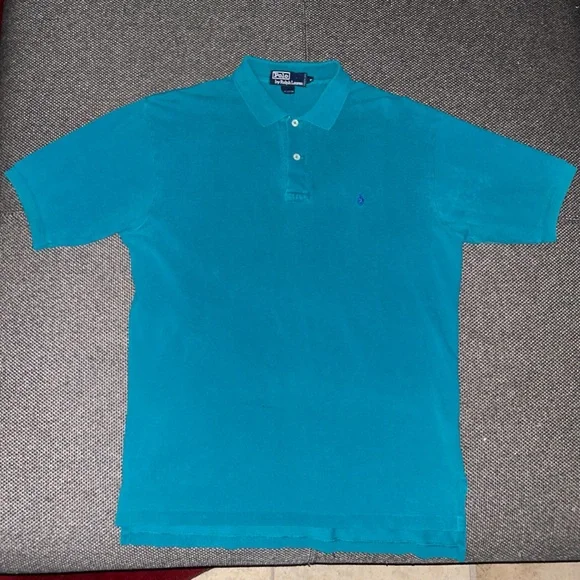90s Polo Ralph Lauren Men's Teal Polo Shirt - Picture 2 of 5